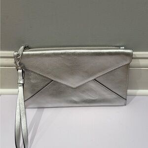 Rebecca Minkoff Silver Metallic Clutch Wristlet New
